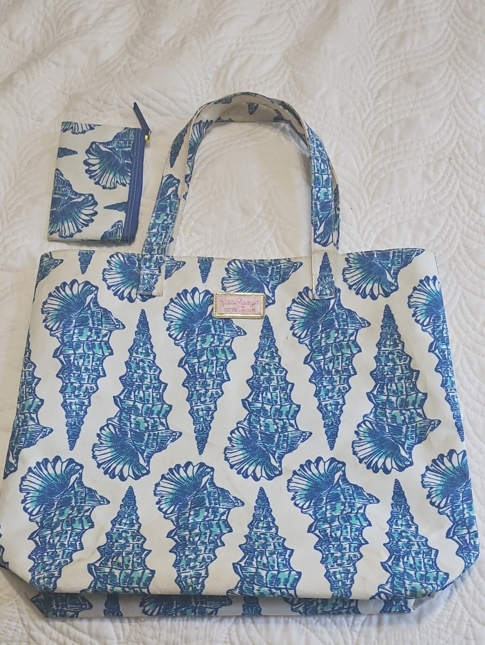 Seashell Print Blue & White Tote Bag by Lilly Pulitzer For Estee Lauder